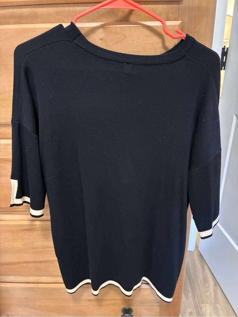 Black Knit Two-Piece Wide-Leg Pantsuit with Cream Trim - Picture 7 of 7